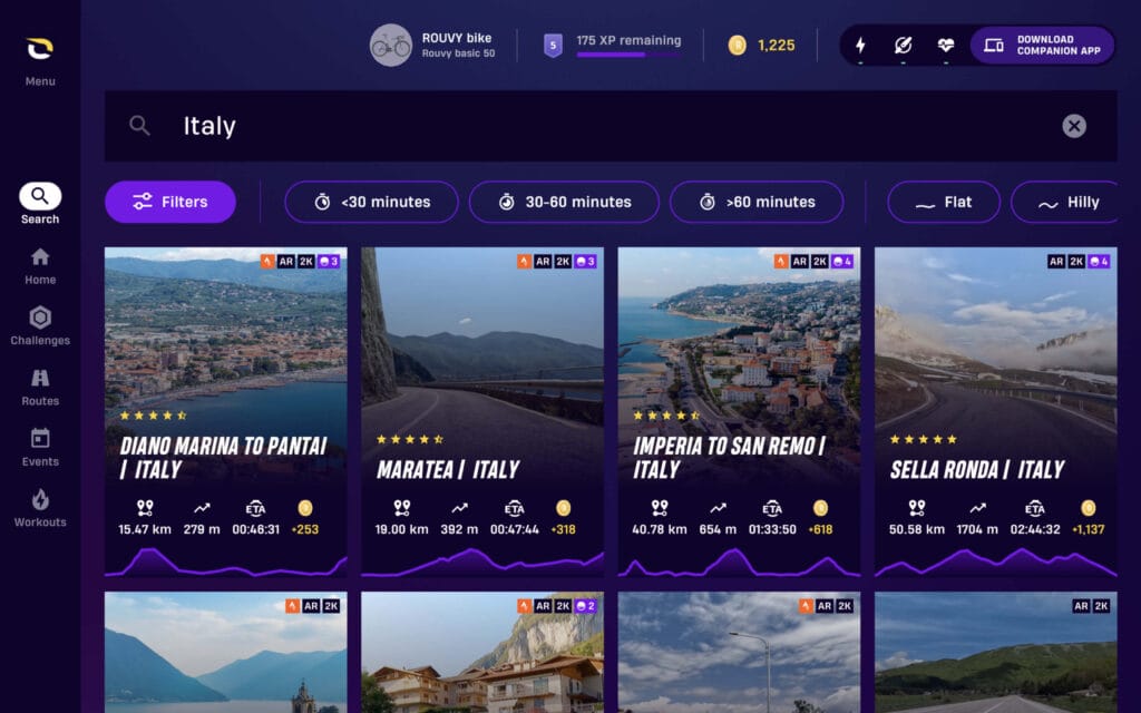 Rouvy Route search Italy