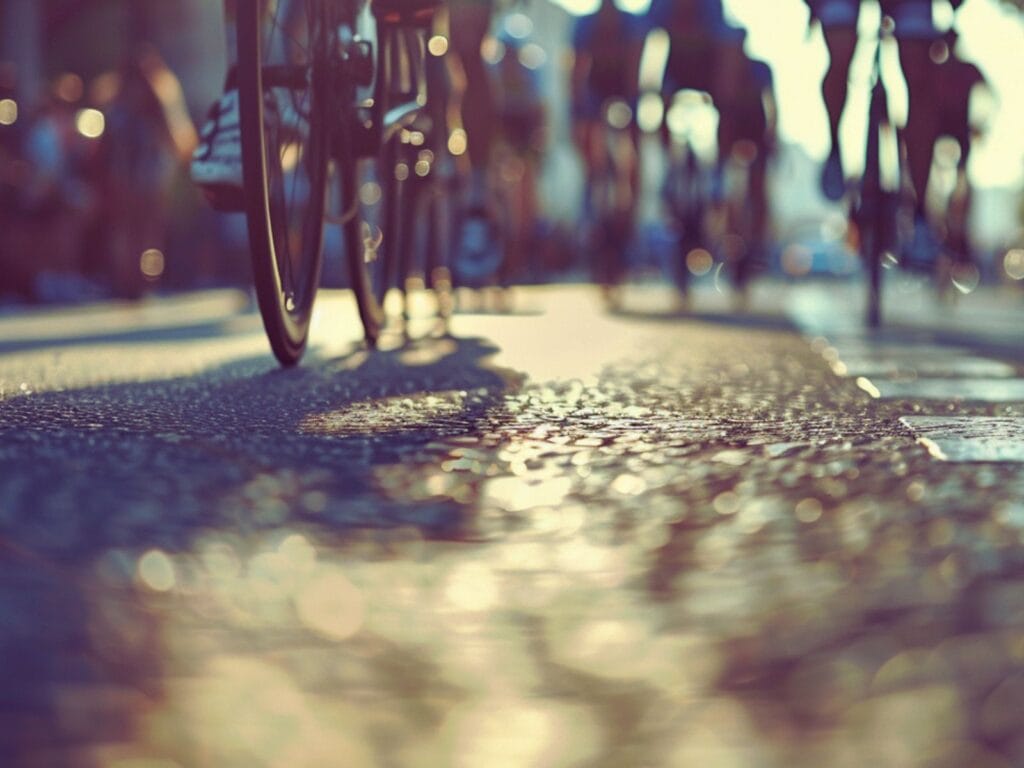 Off-race road cycling context highlighting team structure, equipment and organization