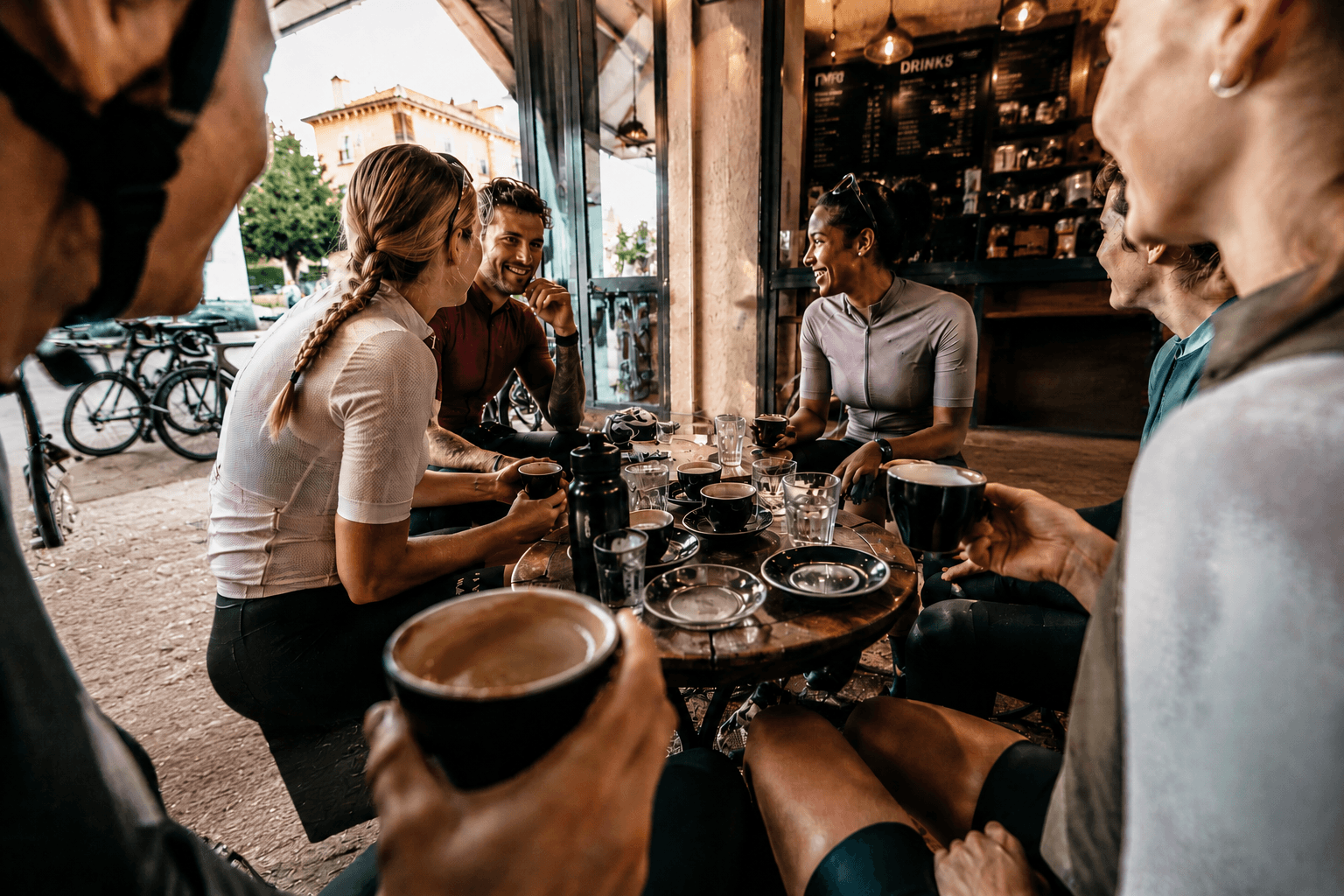 Coffee break during cycling training
